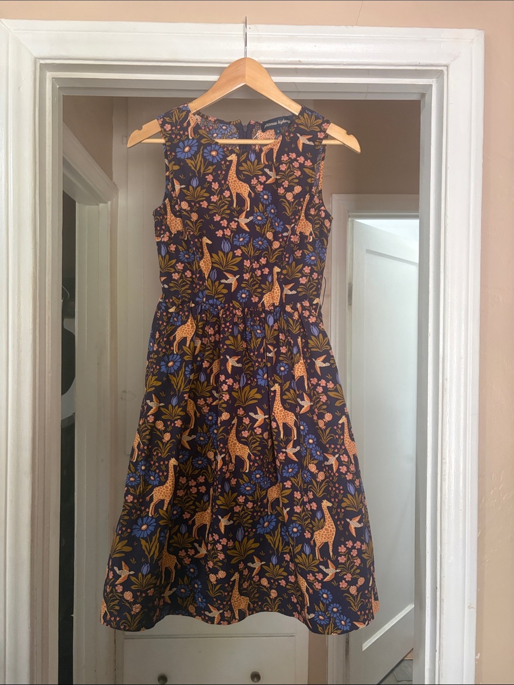 Princess Highway Plum Dress with Tan Giraffe & Blue Floral Print and Pockets